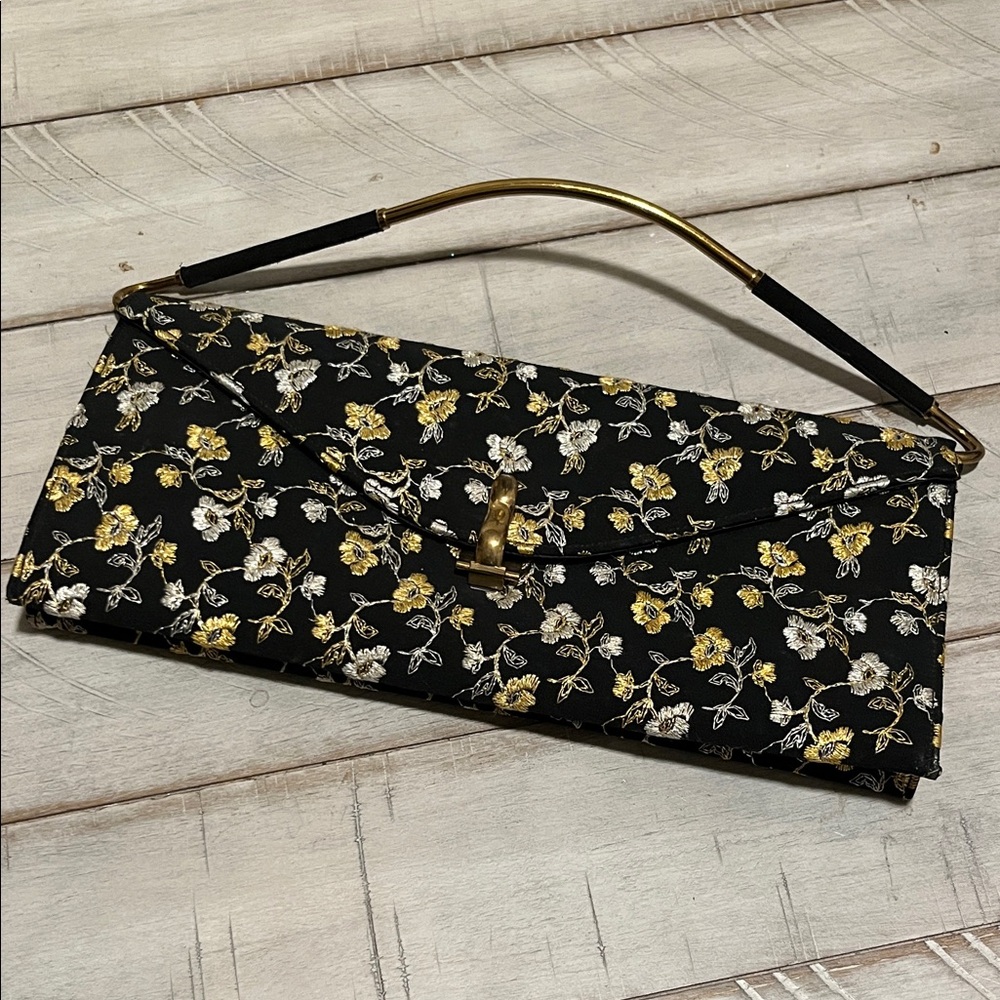 Chic Black and Gold Floral Vintage Clutch